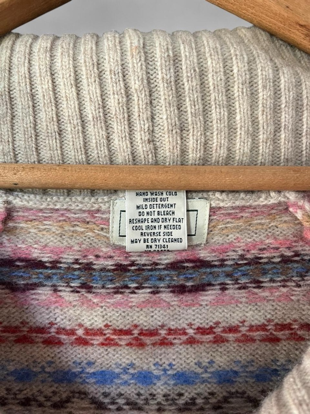 L.L. Bean Cream Fair Isle Button-Up Cardigan with Multicolor Stripes - Picture 6 of 6